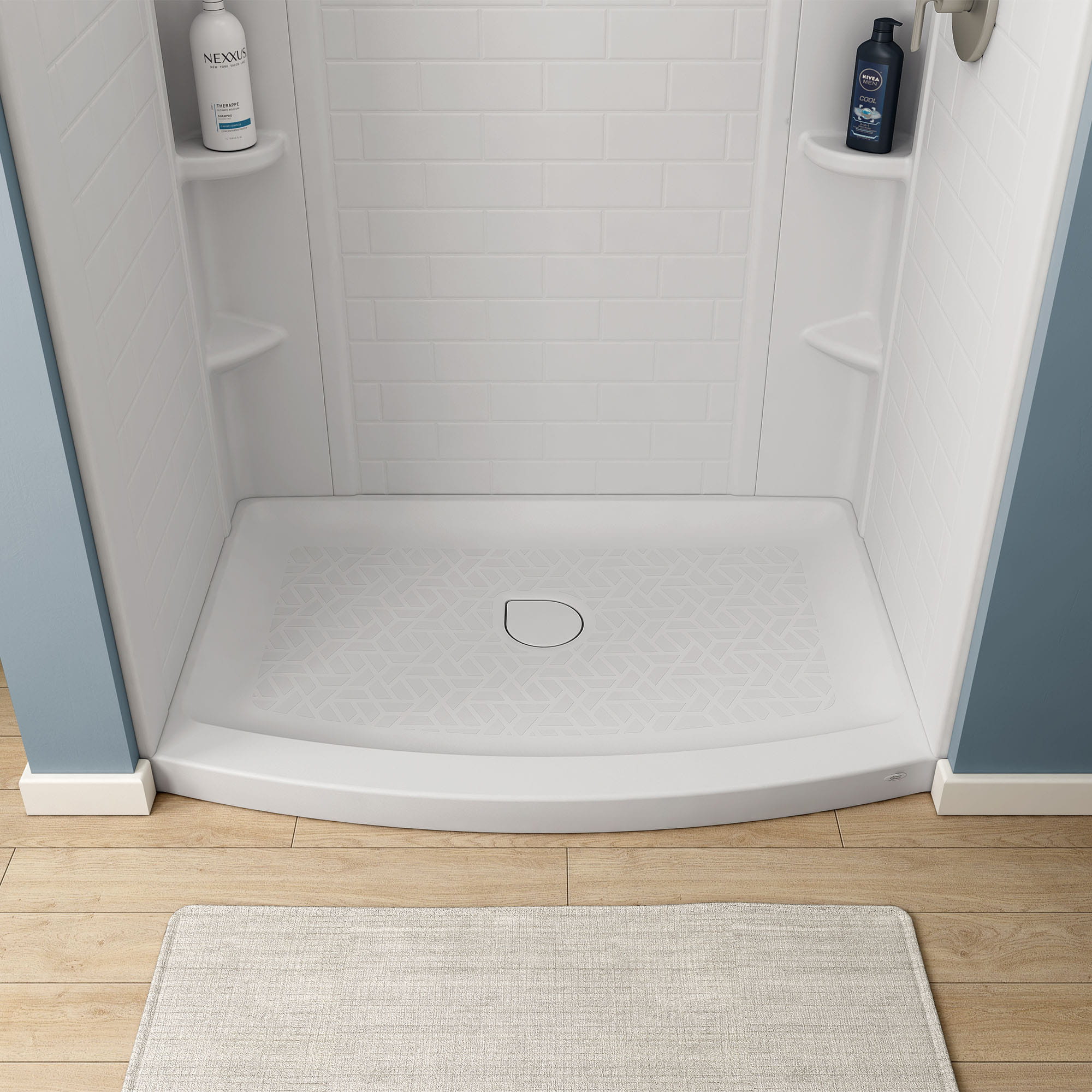 Elevate 48x30inch Curved Shower Base with Center Drain Outlet
